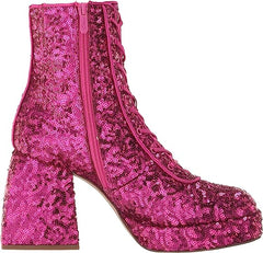 Circus By Sam Edelman Kia Sequin Dark Punk Pink Lace Up Side Zipper Ankle Boots