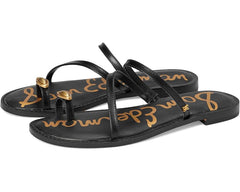 Sam Edelman Harlyn Black Leather Strappy Toe Ring Slip On Flat Slides Sandals