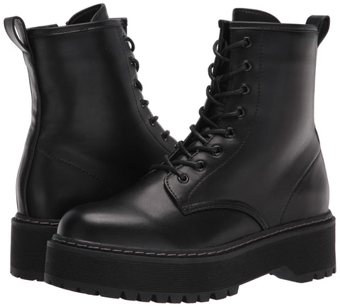 Steve Madden Bettyy Black Leather Lace Up Platform Combat Boot