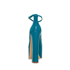 Steve Madden Platform Pump Skyrise Teal Patent Block Heel Toe Ankle Strap Pumps