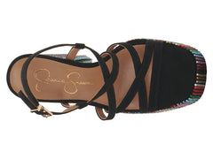 Jessica Simpson Salih Black Rainbow Disco Buckle Straps Block Heel Platform Sandals