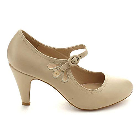 Chase & Chloe KIMMY-21 Nude Pierced Mary Jane Dress Pumps
