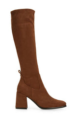 Jeffrey Campbell HOTLAVA-K2 Brown Suede Block Heel Squared Toe Knee High Boots