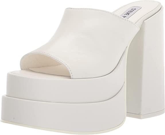 Steve Madden Cagey White Leather Open Toe Slip On High Platform Retro Sandal