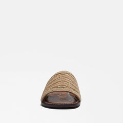 Sam Edelman Gallie Natural Multi Slip On Rounded Open Toe Flat Slides Sandals