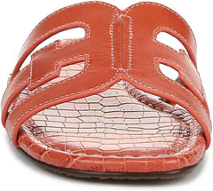 Sam Edelman Bay Orange Sunrise Round Open Toe Slip On Leather Strap Flat Sandals
