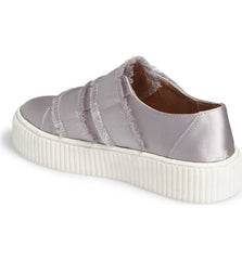 Shellys London Elder Grey Fabric Fringed Platform Double Strap Low Top Sneakers