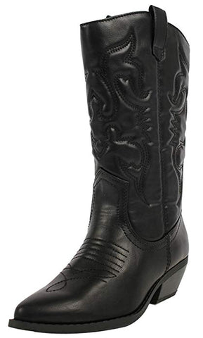 Soda Women's Red Reno Western Cowboy Pointed Toe Knee High Pull On Tabs Boots Black (7)
