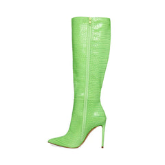 Steve Madden Idina Green Crocodile Stiletto Knee High Heel Pointed Toe Boots