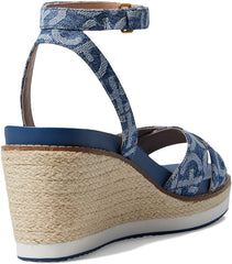 Cole Haan Cloudfeel Denim Jacquard Open Toe Ankle Strap Wedge Heeled Sandals