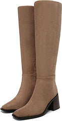 Sam Edelman Wade Warm Sand Stacked Block Heel Pointy Toe Knee High Fashion Boots