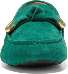 Cole Haan Evelyn Bow Driver Aventurine Suede Slip On Rounded Toe Flats Loafers