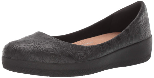 FitFlop Varya Black Flower Fashion Slip On  Embossed Ballerinas Ballet Flat 7.5