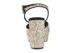 SHELLYS LONDON Annie Gold Glitter Embellished Chunky Heel Platform Sandal Pumps