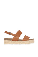 Soda Tan Casual Espadrilles Trim Rubber Sole Flatform Wedge Ankle Strap Sandals