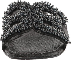 Sam Edelman Bay Black Perla Slide Mule Open-Toe Slip-On Leather Flats Sandals