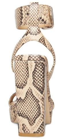 Steve Madden Waverley Tan Snake Ankle Strap Rounded Open Toe Platform Sandals