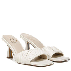 Sam Edelman Kittie Ivory Leather Slip On Open Square Toe Kitten Heel Sandals