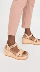 Schutz Panna Nude Ankle Strap Cork Wedge Heel Open Toe Strappy Platform Sandals
