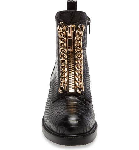 Jeffrey Campbell DAMON-Z Black Snake Gold Chain Combat Ankle Boots Dress Bootie
