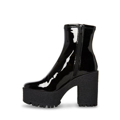 Steve Madden Outlast Black Patent Zipper Closure Sleek Rounded Toe Ankle Boots