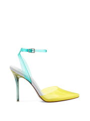 Jessica Simpson Pirrie Yellow Combo Clear Pointed Toe Ankle Strap High Pumps