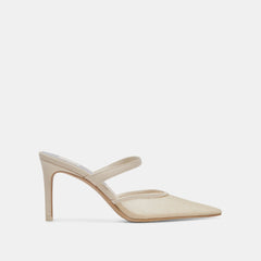 Dolce Vita Katik Ivory Mesh Pointed Toe Slip On Double Strap Stiletto Pumps