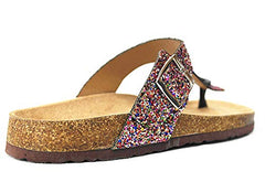 Forever Women's Birken-17 Multi Sparkle Glitter Slip On Casual Sandals, Rainbow
