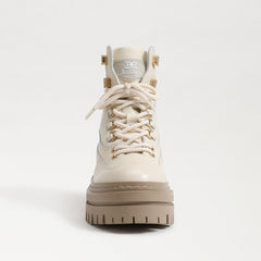 Sam Edelman Kace Modern Ivory Leather Lace Up Chunky Sole Combat Ankle Boots
