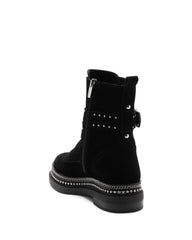 Vince Camuto Blinda Black Suede Moto Chic Chain Rim PLatform Lug Sole Bootie