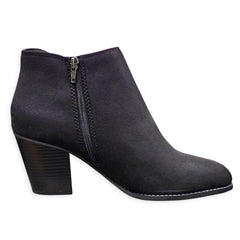 City Classified Habit Black Vegan Nubuck Side Zipper Stacked Heel Ankle Booties