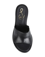 Sam Edelman Aida Black Rounded Open Toe Slip On Block Heel Leather Dress Mules