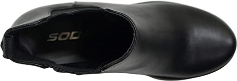 Soda Jaber Black Pu Chunky Lug Sole Elastic Gore Pull On Wide Chelsea Ankle Boot