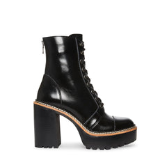 Steve Madden Core Black Leather Lug Sole Lace Up Platform Bootie Block Heel Boot