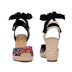 Nine West Black Multi Ankle Wrap Rounded Closed Toe Espadrille Wedges Sandals