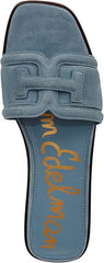 Sam Edelman Irina Dark Coastal Blue Leather Squared Open Toe Flat Slides Sandals