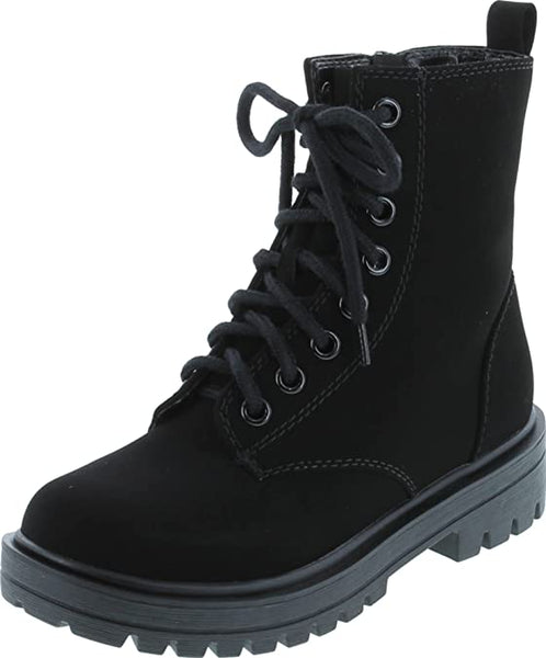 Soda Firm Black Nubuck Lace Up Round Toe Chunky Combat Ankle Wide Boots