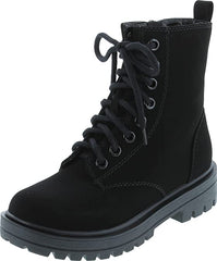 Soda Firm Black Nubuck Lace Up Round Toe Chunky Combat Ankle Wide Boots