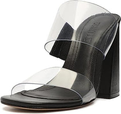 Schutz Victorie Black Clear Straps Slip On Open Toe Block Heeled Sandals