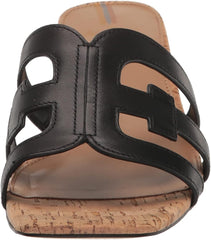 Sam Edelman Winslow Black Leather Squared Open Toe Slip On Block Heeled Sandals