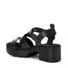 Ready Salted Jaffa2 Black Fashion Open Toe Ankle Strap Chunky Platform Sandals
