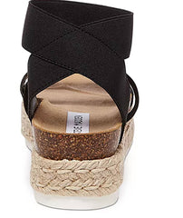 Steve Madden Kimmie Black Flatform Platform Espadrille Fitted Wedge Sandals