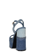 Jeffrey Campbell Girlfriend Blue Denim Combo Ankle Strap Block Heeled Sandals