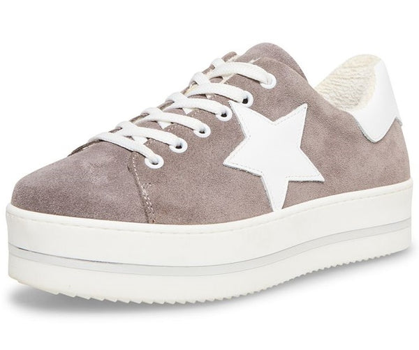 Steve Madden Candidate Round-Toe Lace-Up Flatform Sneakers Taupe Suede