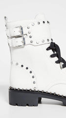 Sam Edelman Jennifer Bright White Leather Lace Up Studded Combat Ankle Boots