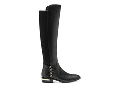 Vince Camuto Prolanda Black Leather Chain Detail Flat Heel Knee High Riding Boot