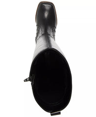Steve Madden Andiee Black Leather Stacked Block Heel Squared Toe Knee High Boots