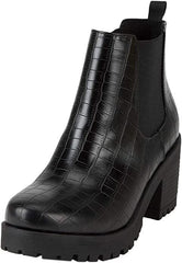 Soda Jaber Black Croco Chunky Sole Elastic Gore Pull On Wide Chelsea Ankle Boot