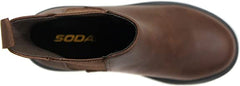 Soda Pilot Dark Tan Pull On Round Toe Chunky Platform Block Heel Wide Ankle Boot