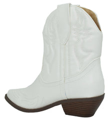 Soda Rigging-S White Pull On Pointed Close Toe Cowgirl Western Heeled Ankle Boot